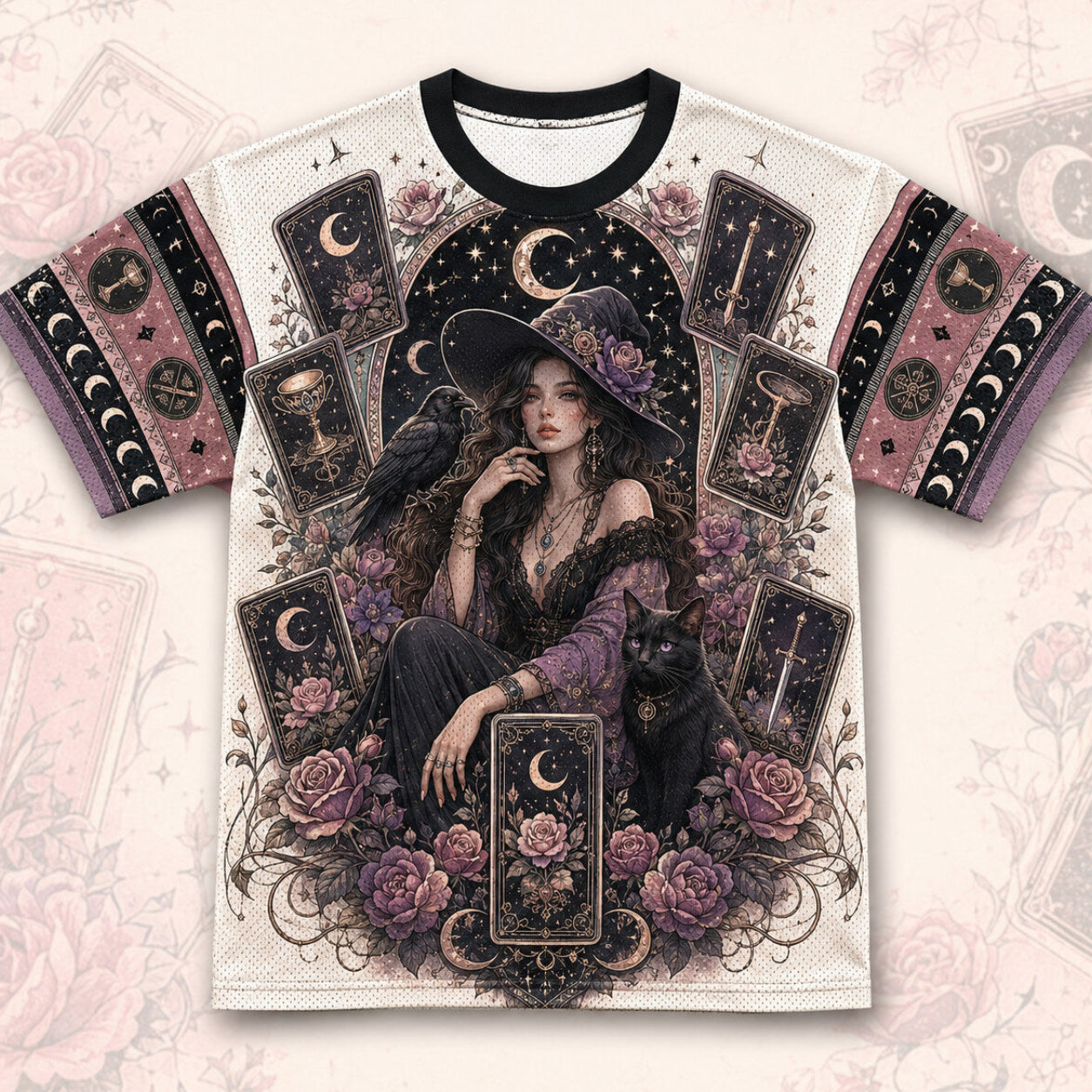 Tarot Witch Raven T-Shirt Winged Eye Moon Cream Gothic Tee front view