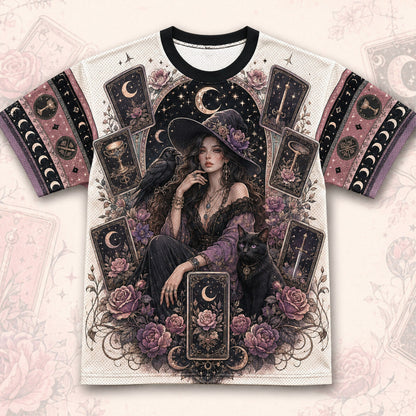 Tarot Witch Raven T-Shirt Winged Eye Moon Cream Gothic Tee front view