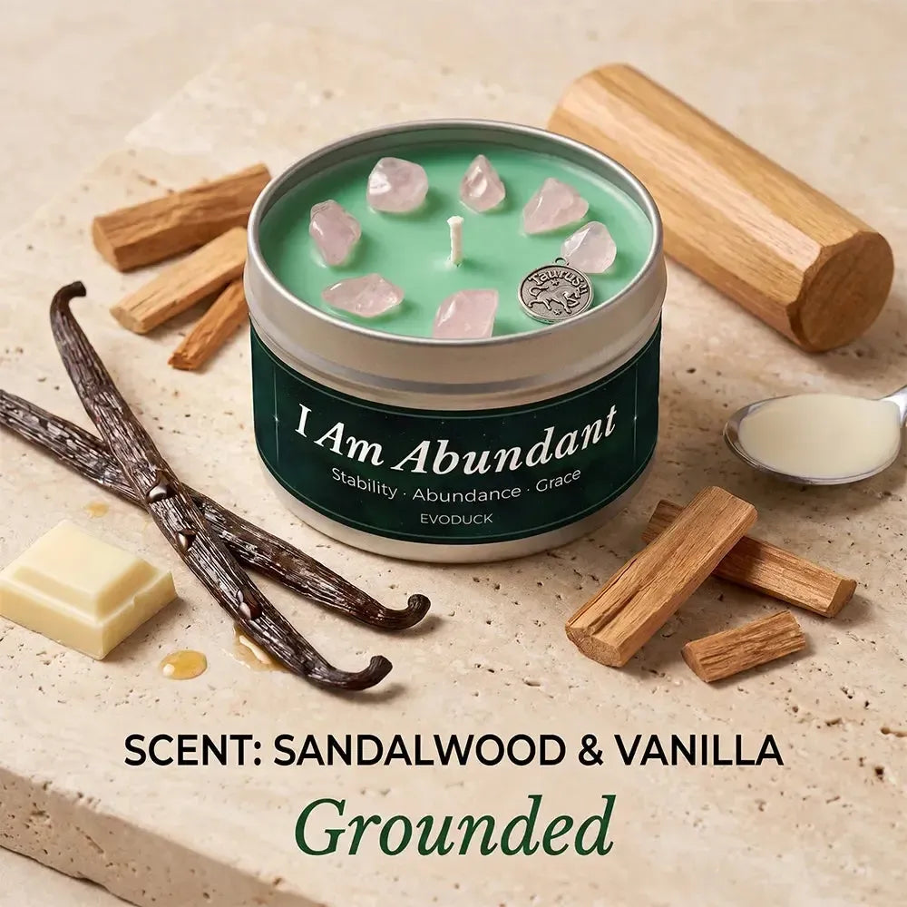 Taurus Candle I Am Abundant with sandalwood sticks and vanilla bean pods - Scent Sandalwood and Vanilla, Grounded