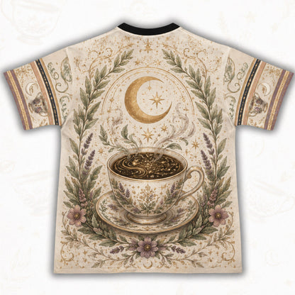 Tea Leaf Reading Witch T-Shirt Black Cat Cottage Herbal Tee back view