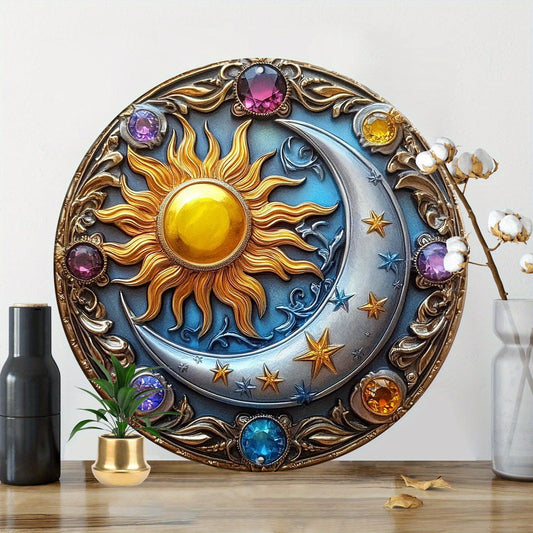 Sun and Moon Wall Art Celestial Metal Sign for Wicca Pagan Yule Decorations-MoonChildWorld