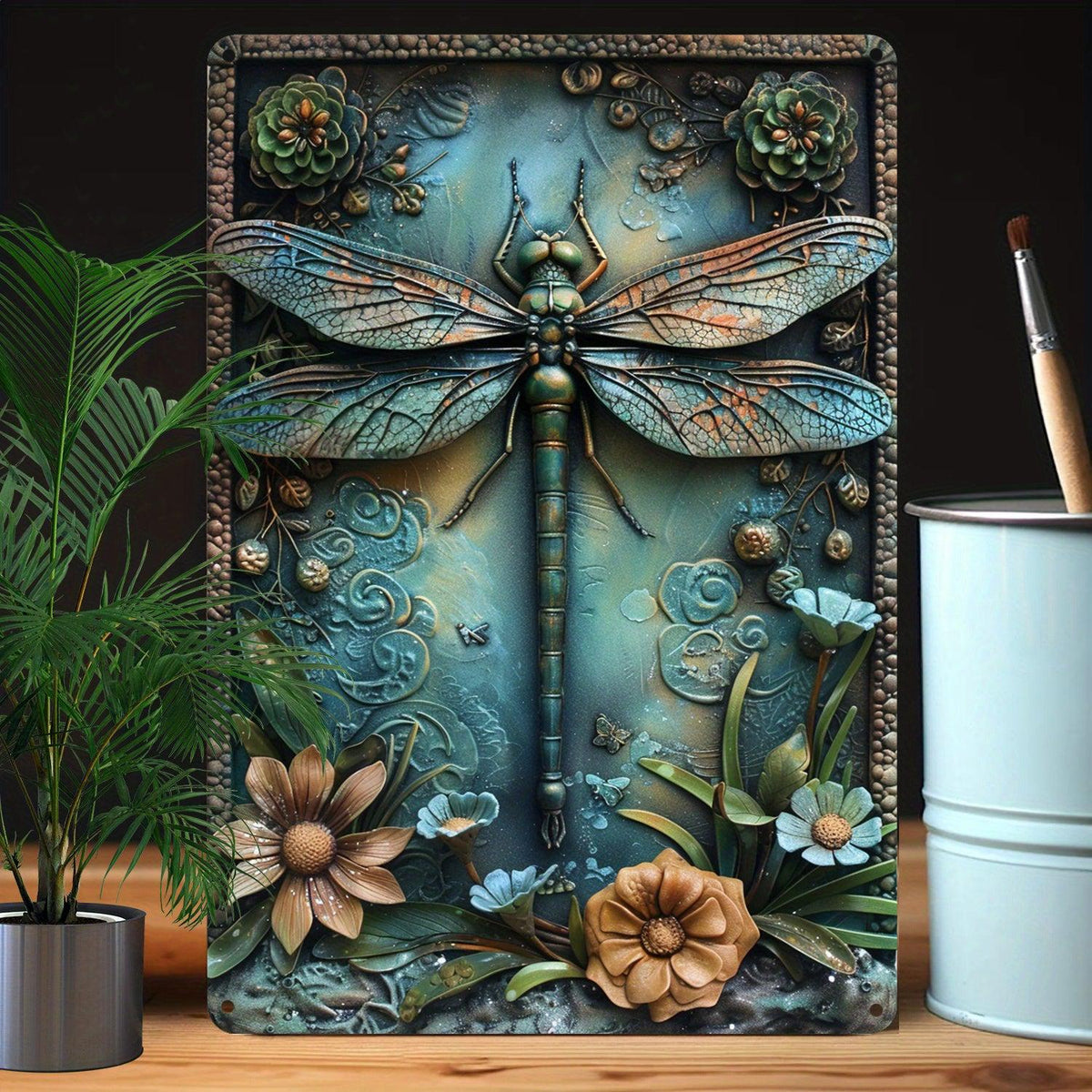 Floral Dragonfly Wall Decor Dragonfly Metal Sign Insect Home Decor-MoonChildWorld