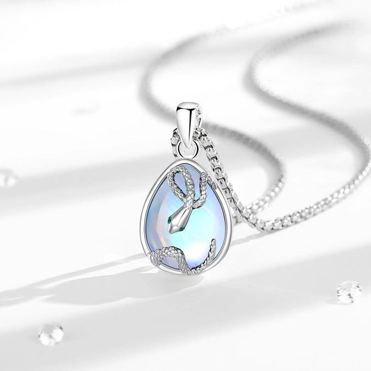 Teardrop Moonstone Snake Necklace Healing Stone Jewelry Witchy Necklace-MoonChildWorld