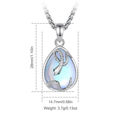 Teardrop Moonstone Snake Necklace Healing Stone Jewelry Witchy Necklace-MoonChildWorld