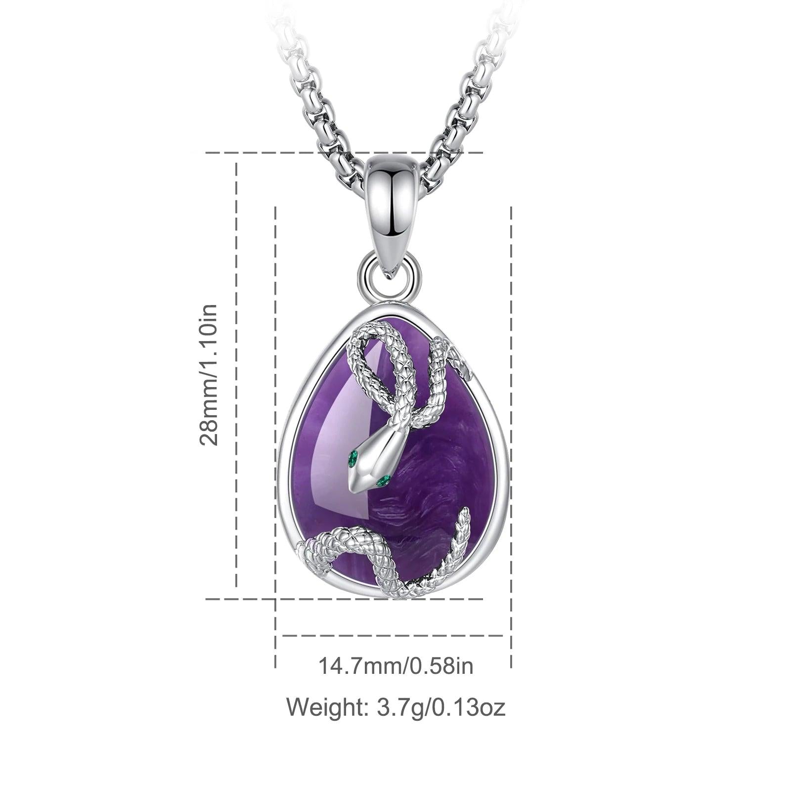 Teardrop Natural Amethyst Snake Necklace Healing Stone Jewelry Witchy Necklace-MoonChildWorld