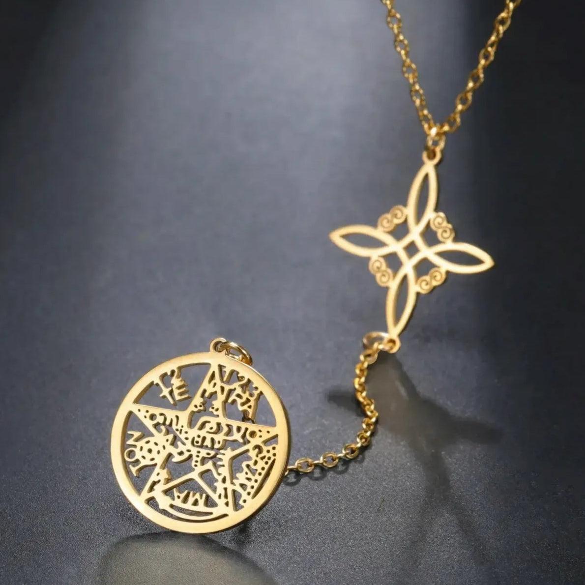 Witch Knot Necklace Tetragrammaton Necklace - Pentagram Celtic Knot Necklace-MoonChildWorld
