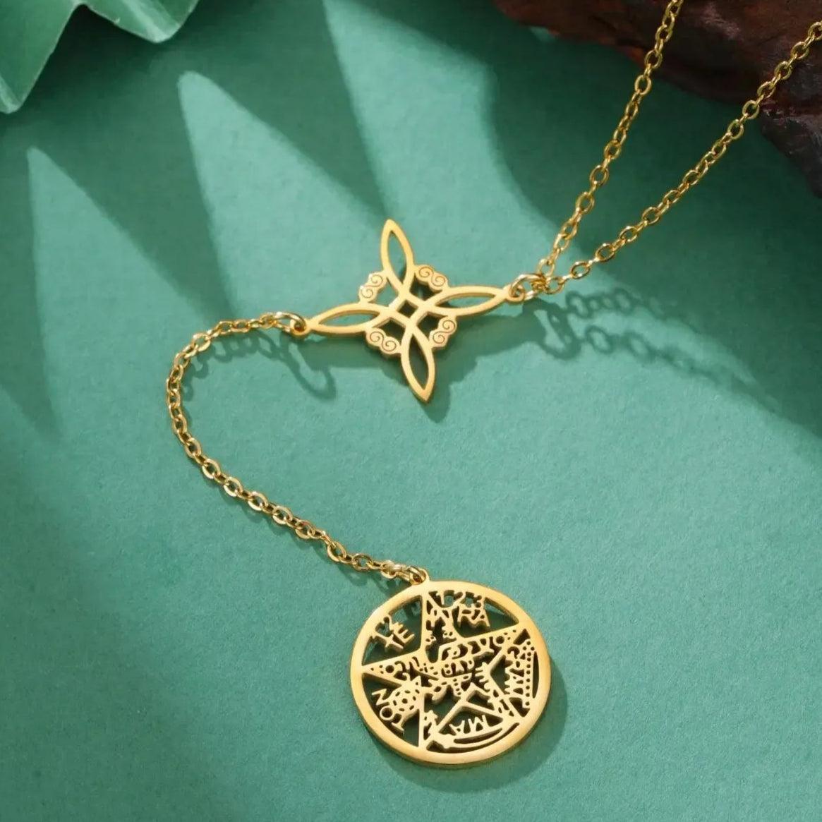 Witch Knot Necklace Tetragrammaton Necklace - Pentagram Celtic Knot Necklace-MoonChildWorld