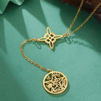 Witch Knot Necklace Tetragrammaton Necklace - Pentagram Celtic Knot Necklace-MoonChildWorld