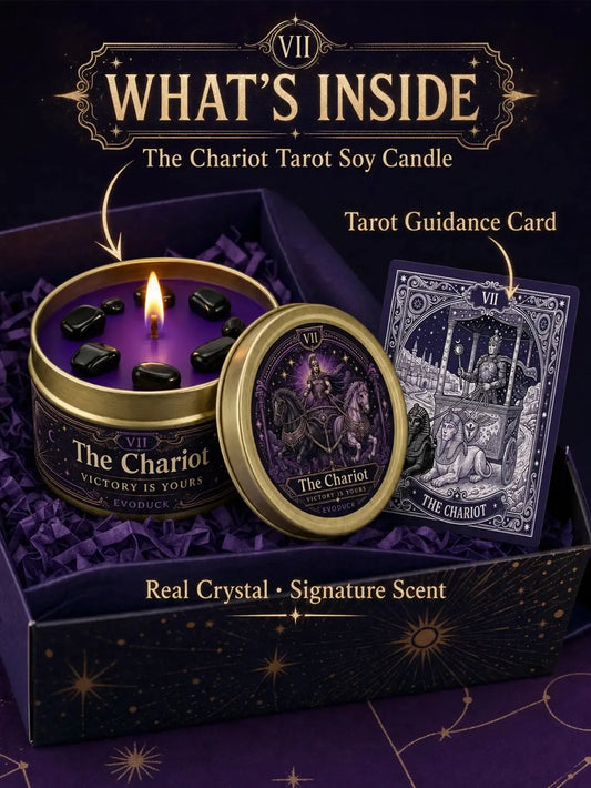 The Chariot Tarot Candle – Scented Crystal Candle for Witchy Altar Decor-MoonChildWorld