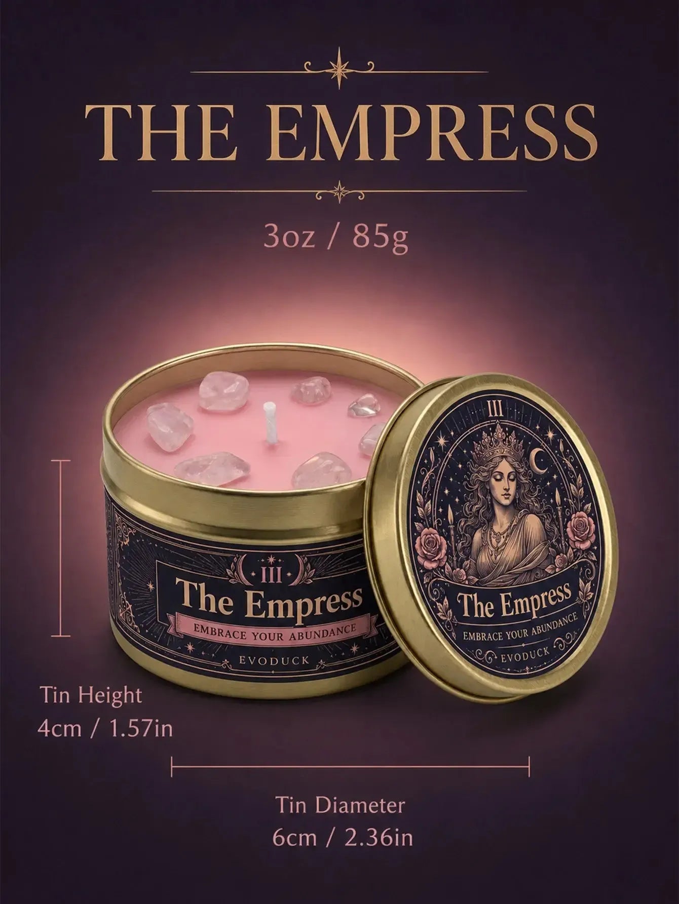 The Empress Tarot Candle – Rose Geranium Scented Rose Quartz Candle-MoonChildWorld