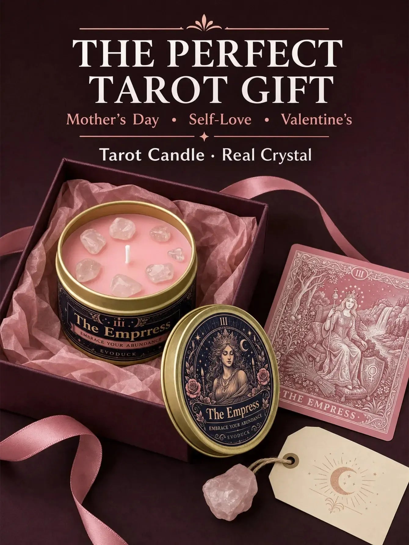 The Empress Tarot Candle – Rose Geranium Scented Rose Quartz Candle-MoonChildWorld