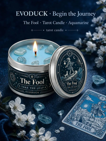 The Fool Tarot Candle – Bergamot White Blossom Scented Crystal Candle-MoonChildWorld