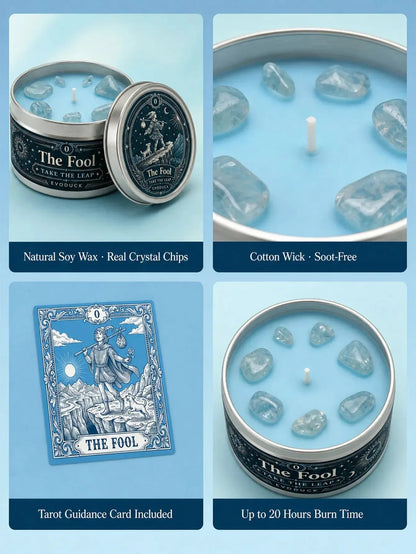 The Fool Tarot Candle – Bergamot White Blossom Scented Crystal Candle-MoonChildWorld