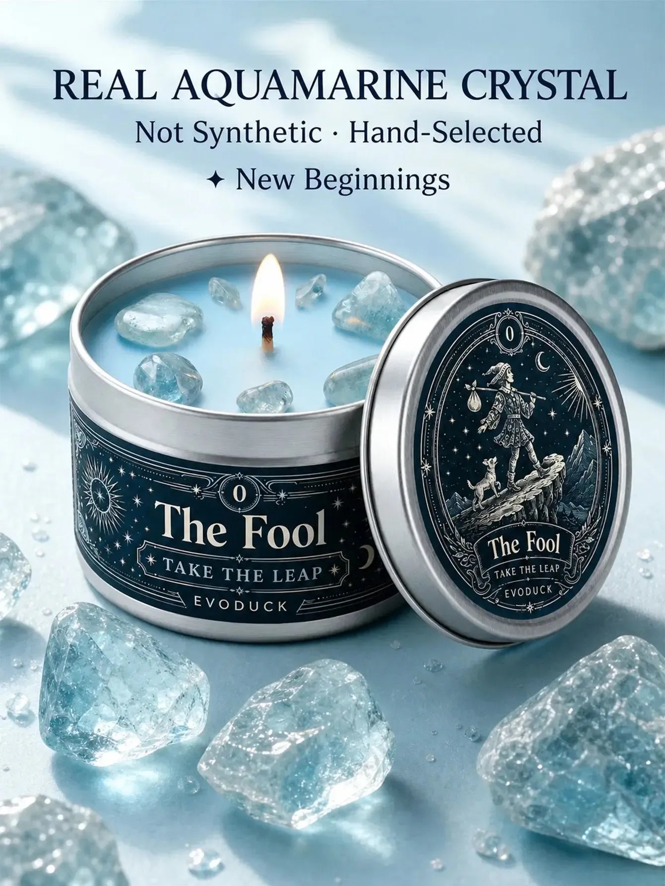 The Fool Tarot Candle – Bergamot White Blossom Scented Crystal Candle-MoonChildWorld