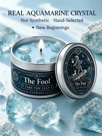 The Fool Tarot Candle – Bergamot White Blossom Scented Crystal Candle-MoonChildWorld