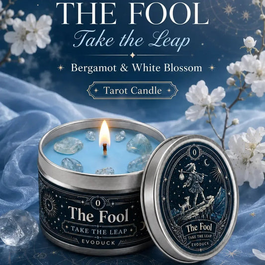 The Fool Tarot Candle – Bergamot White Blossom Scented Crystal Candle-MoonChildWorld