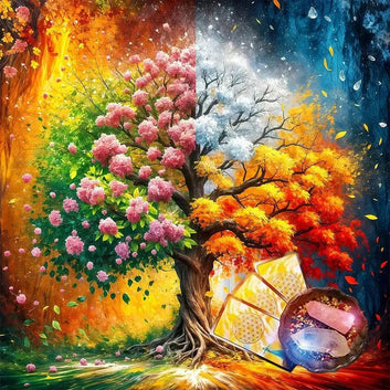 The Four Seasons Tree Of life Tarot Card Tablecloth Wicca Altar Cloth Pagan Pendulum Witchcraft Astrology Card Mat-MoonChildWorld