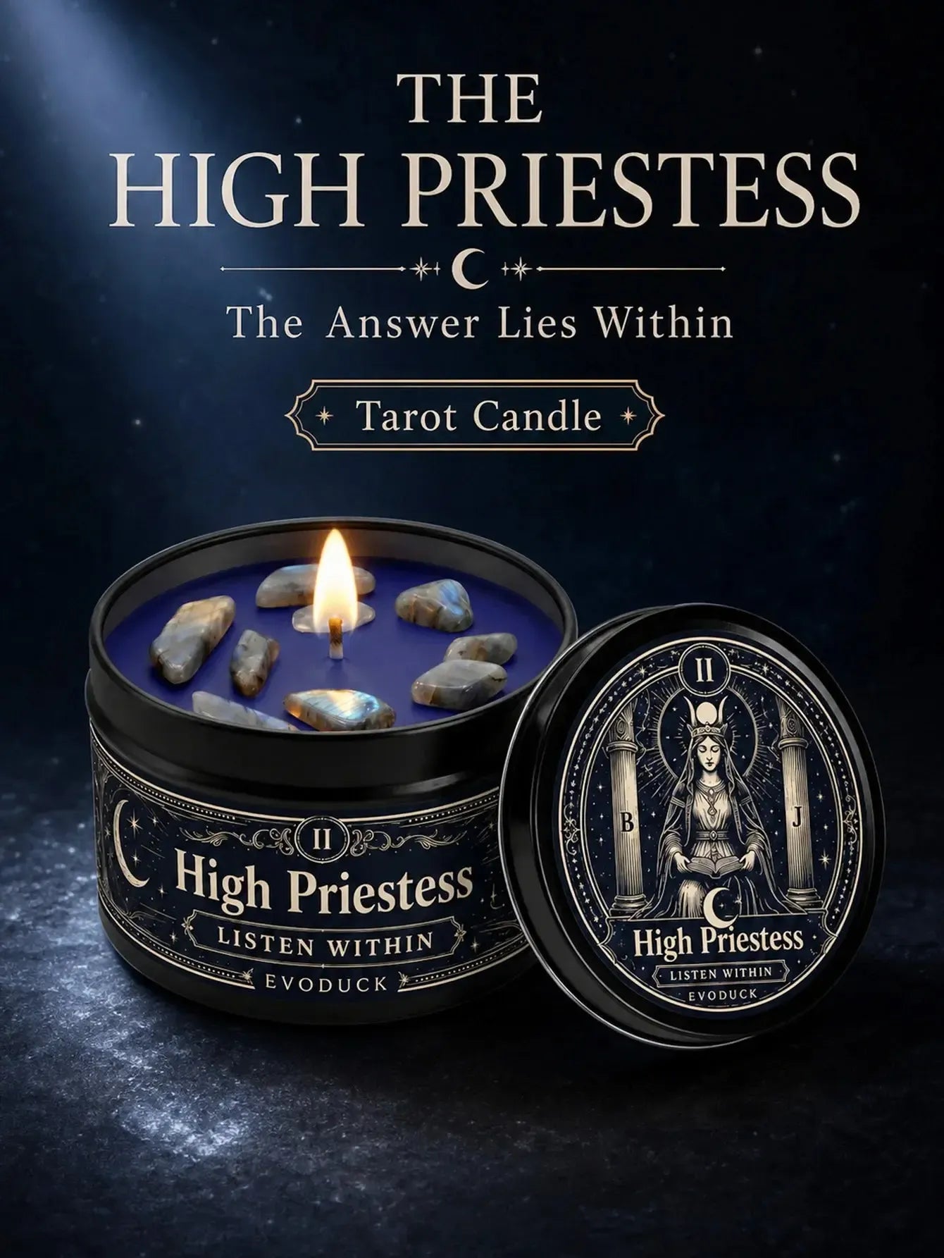 The High Priestess Tarot Candle – Scented Crystal Witchy Altar Candle-MoonChildWorld