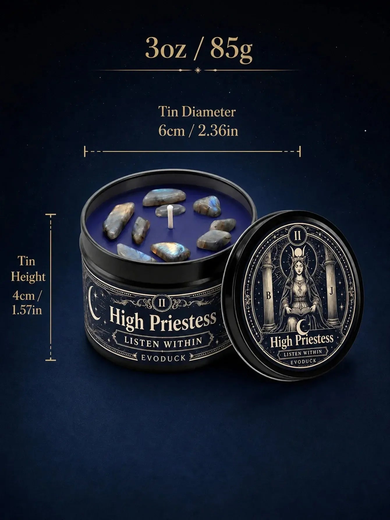 The High Priestess Tarot Candle – Scented Crystal Witchy Altar Candle-MoonChildWorld