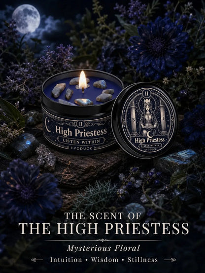 The High Priestess Tarot Candle – Scented Crystal Witchy Altar Candle-MoonChildWorld