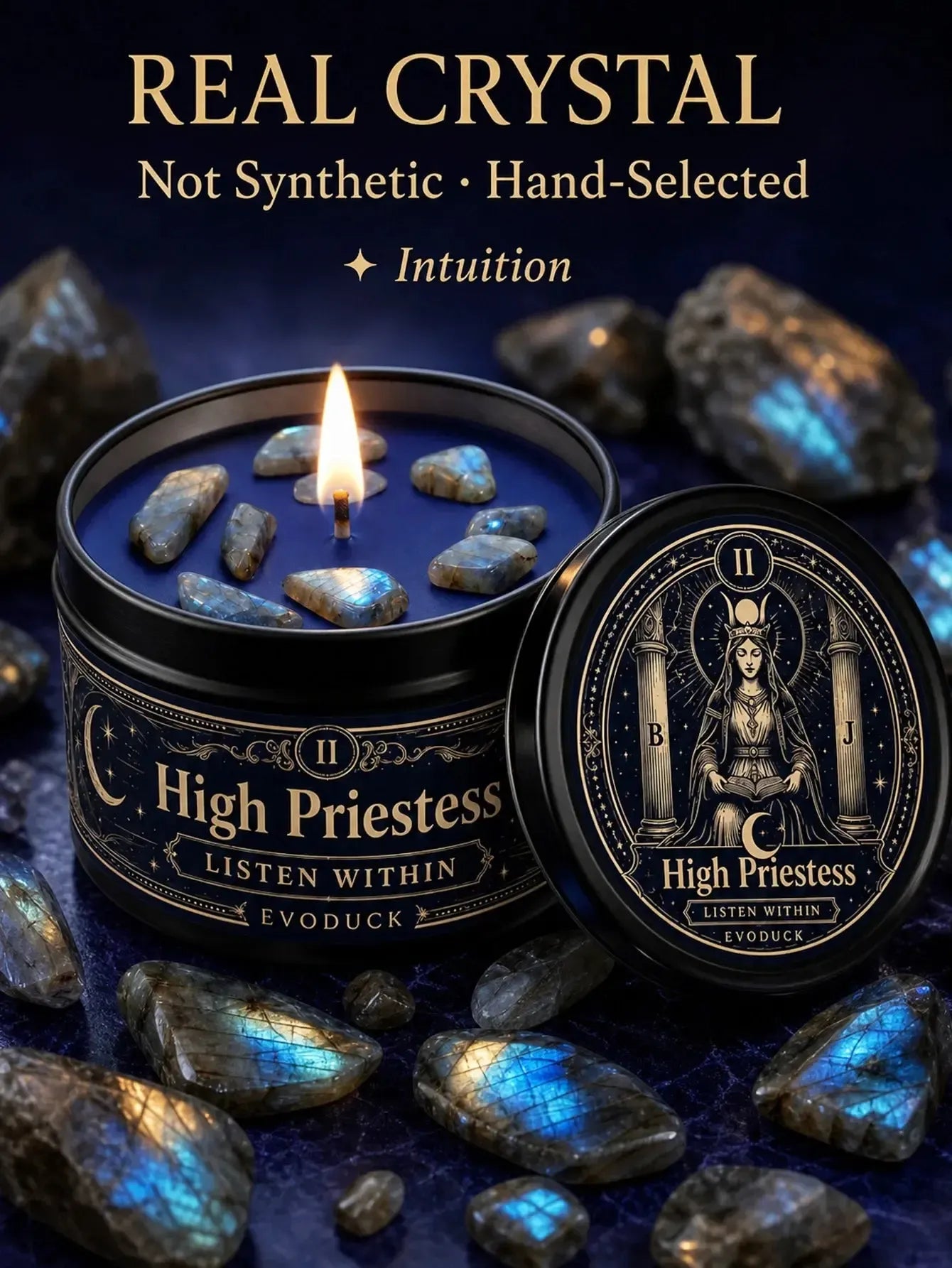 The High Priestess Tarot Candle – Scented Crystal Witchy Altar Candle-MoonChildWorld