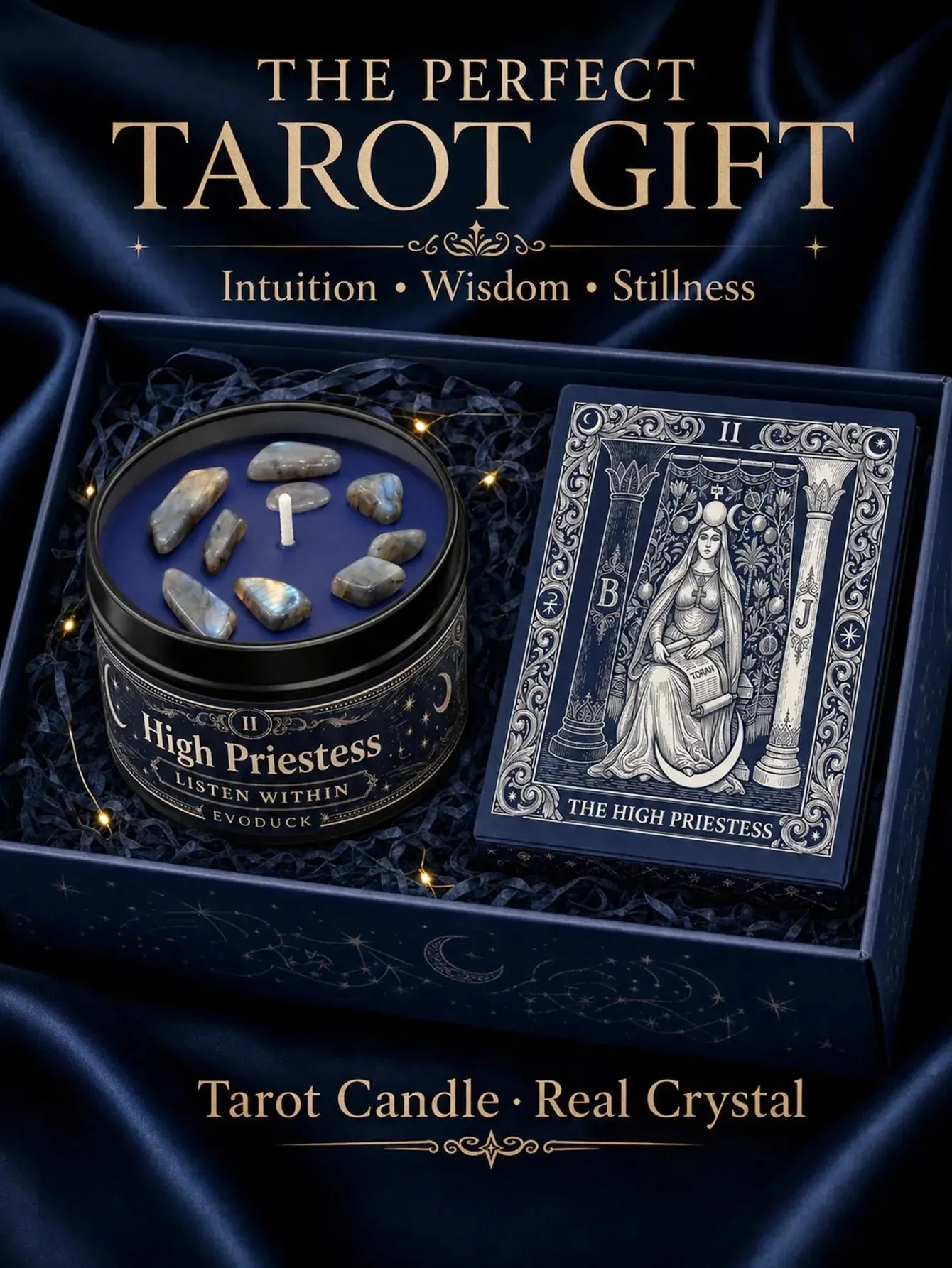 The High Priestess Tarot Candle – Scented Crystal Witchy Altar Candle-MoonChildWorld