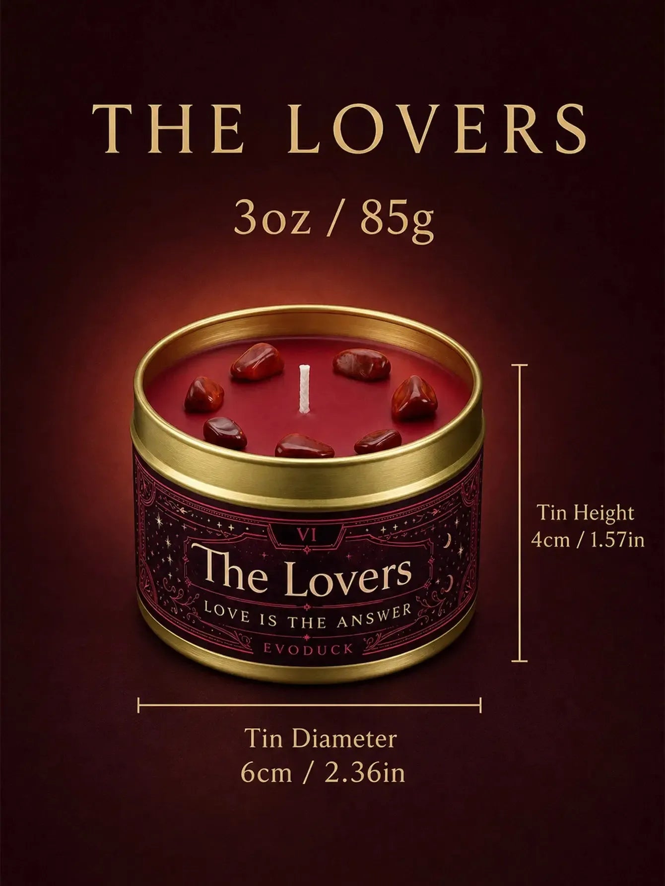 The Lovers Tarot Candle – Orange Blossom Vanilla Scented Crystal Candle-MoonChildWorld