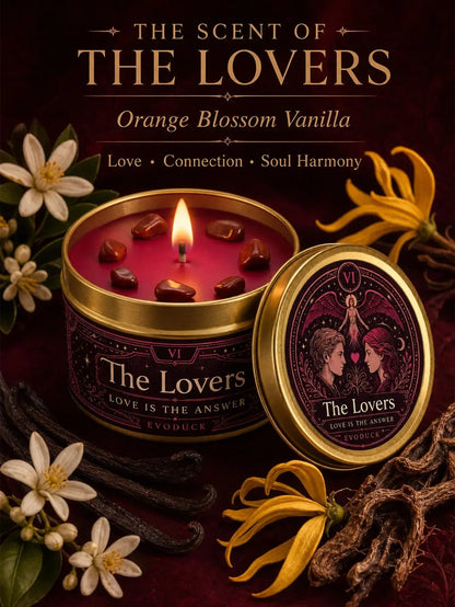 The Lovers Tarot Candle – Orange Blossom Vanilla Scented Crystal Candle-MoonChildWorld