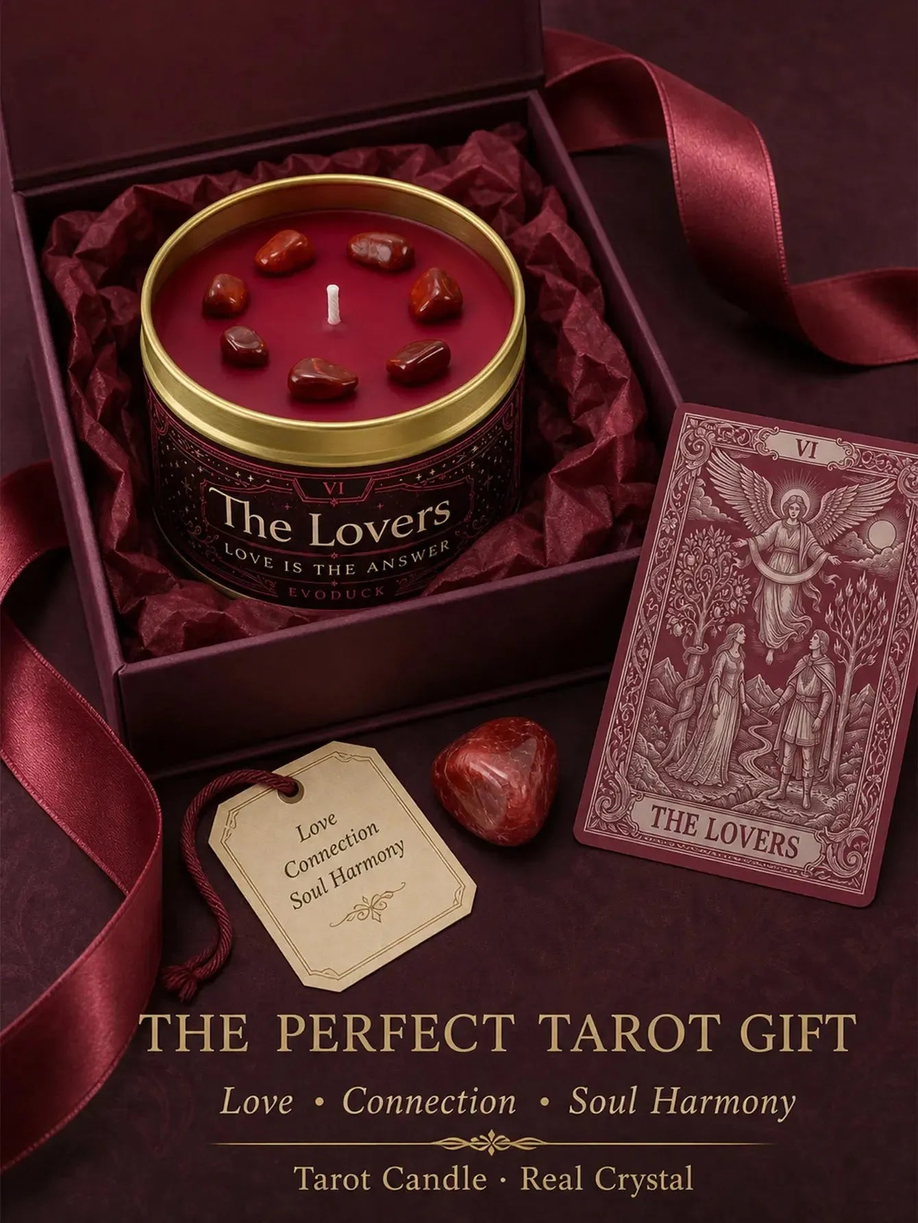 The Lovers Tarot Candle – Orange Blossom Vanilla Scented Crystal Candle-MoonChildWorld