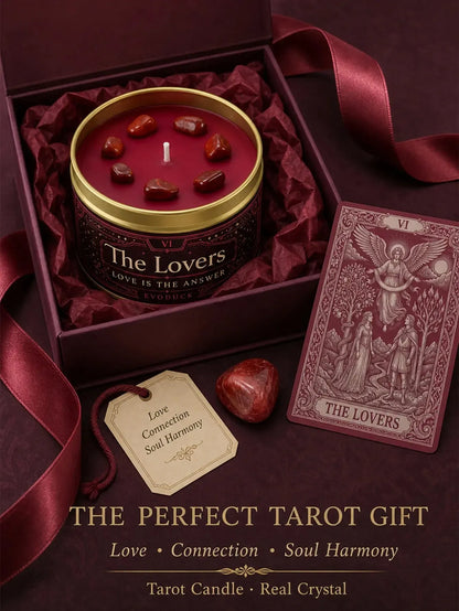 The Lovers Tarot Candle – Orange Blossom Vanilla Scented Crystal Candle-MoonChildWorld