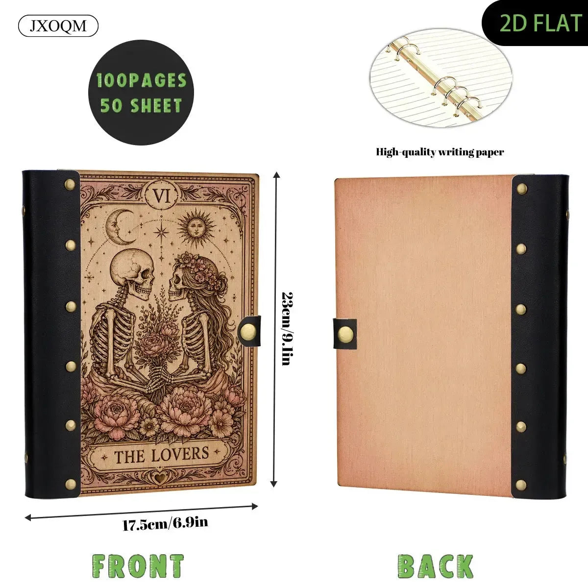 The Lovers Tarot Skeleton Journal - refillable grimoire - MoonChildWorld
