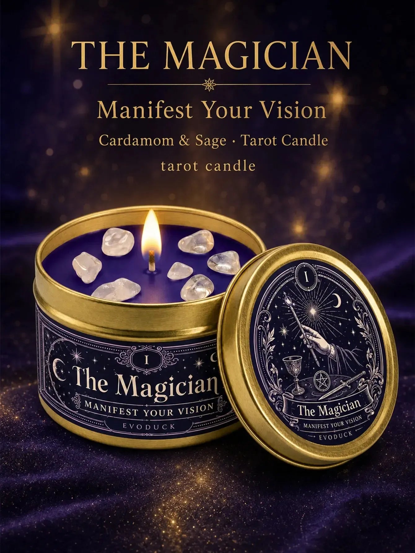 The Magician Tarot Candle – Scented Crystal Candle for Witchy Altar Decor-MoonChildWorld