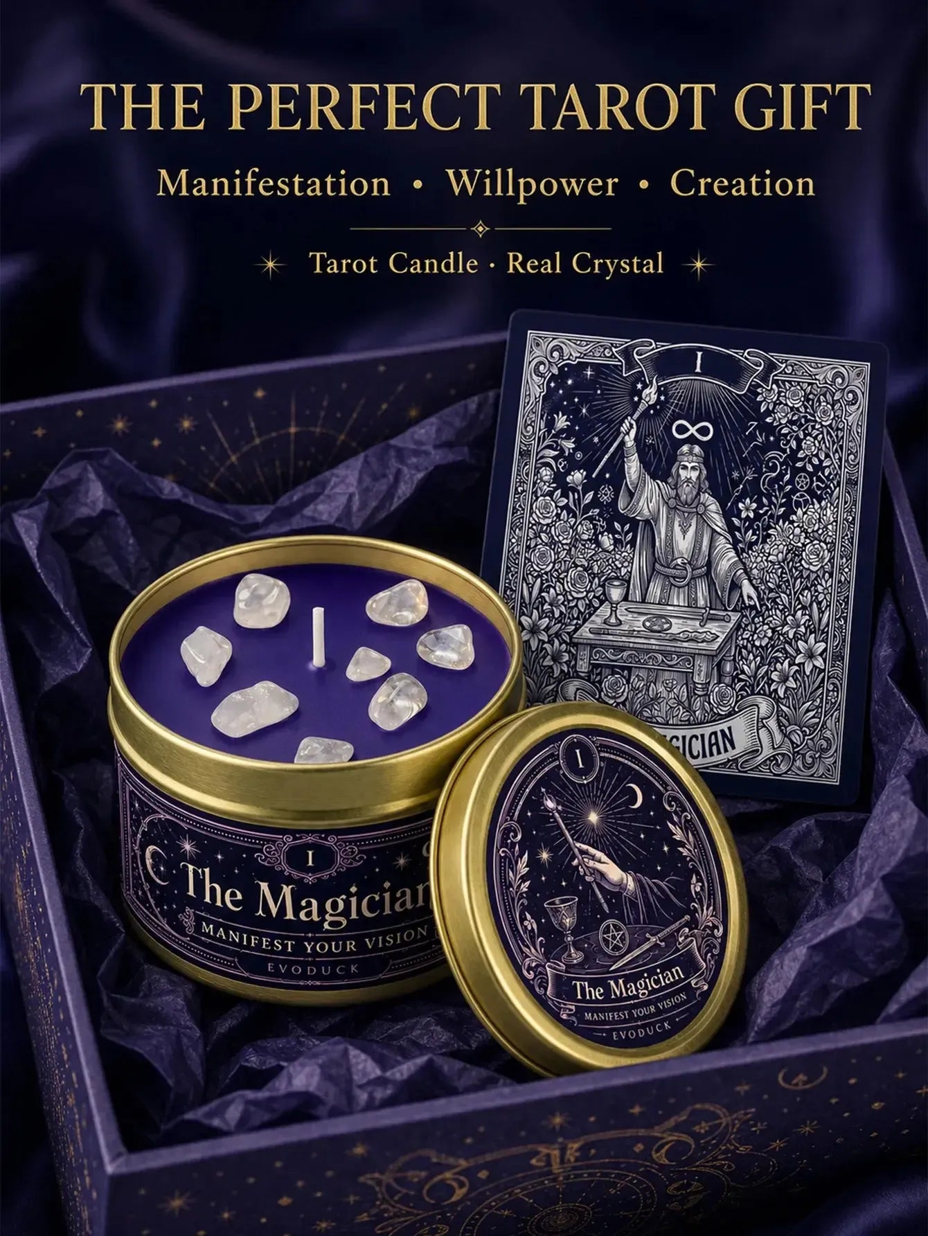 The Magician Tarot Candle – Scented Crystal Candle for Witchy Altar Decor-MoonChildWorld