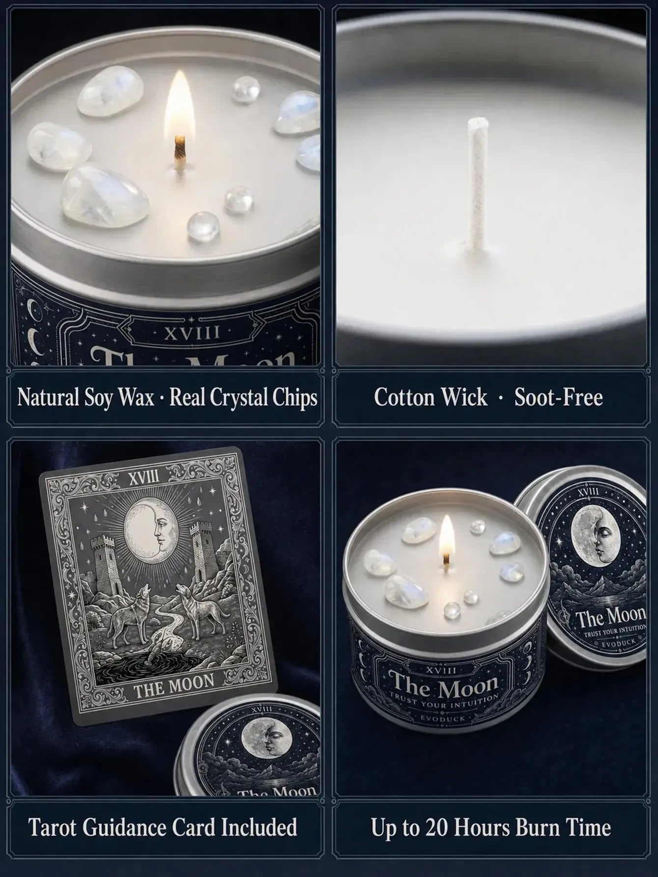The Moon Tarot Candle – Scented Crystal Celestial Witchy Altar Candle-MoonChildWorld