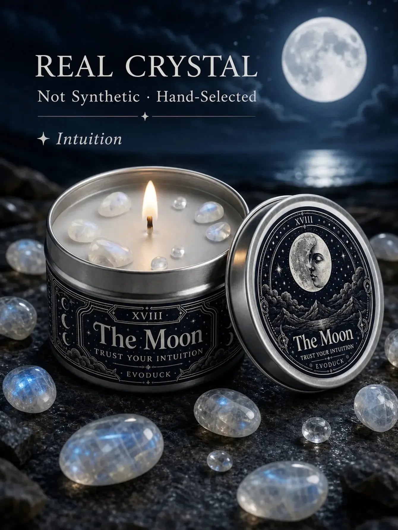 The Moon Tarot Candle – Scented Crystal Celestial Witchy Altar Candle-MoonChildWorld