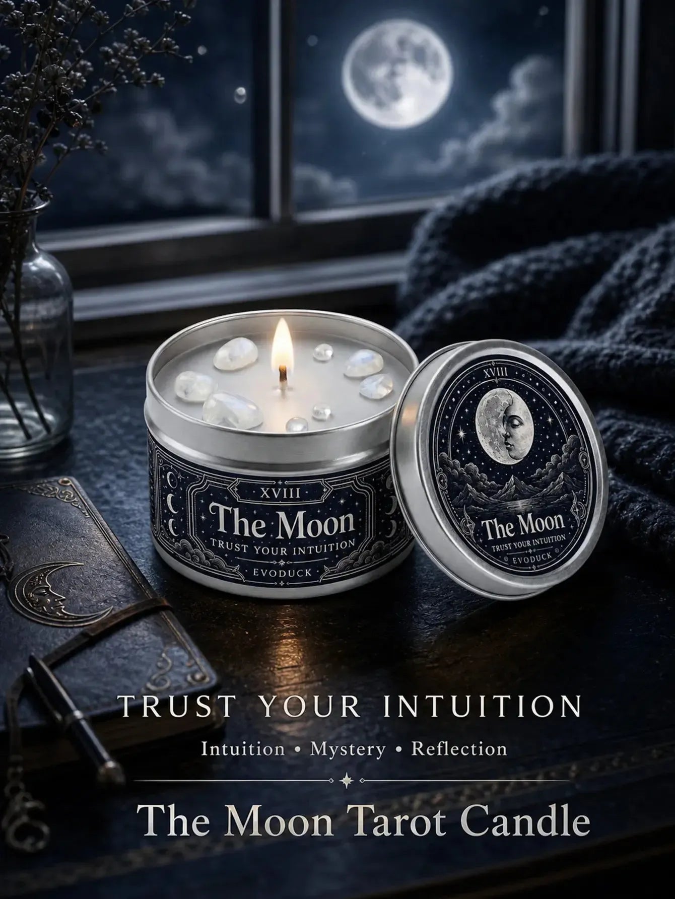 The Moon Tarot Candle – Scented Crystal Celestial Witchy Altar Candle-MoonChildWorld