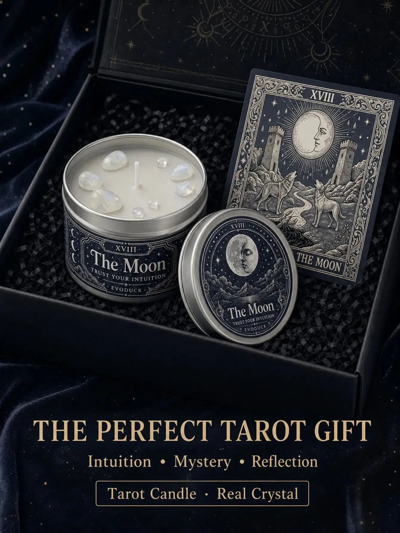 The Moon Tarot Candle – Scented Crystal Celestial Witchy Altar Candle-MoonChildWorld