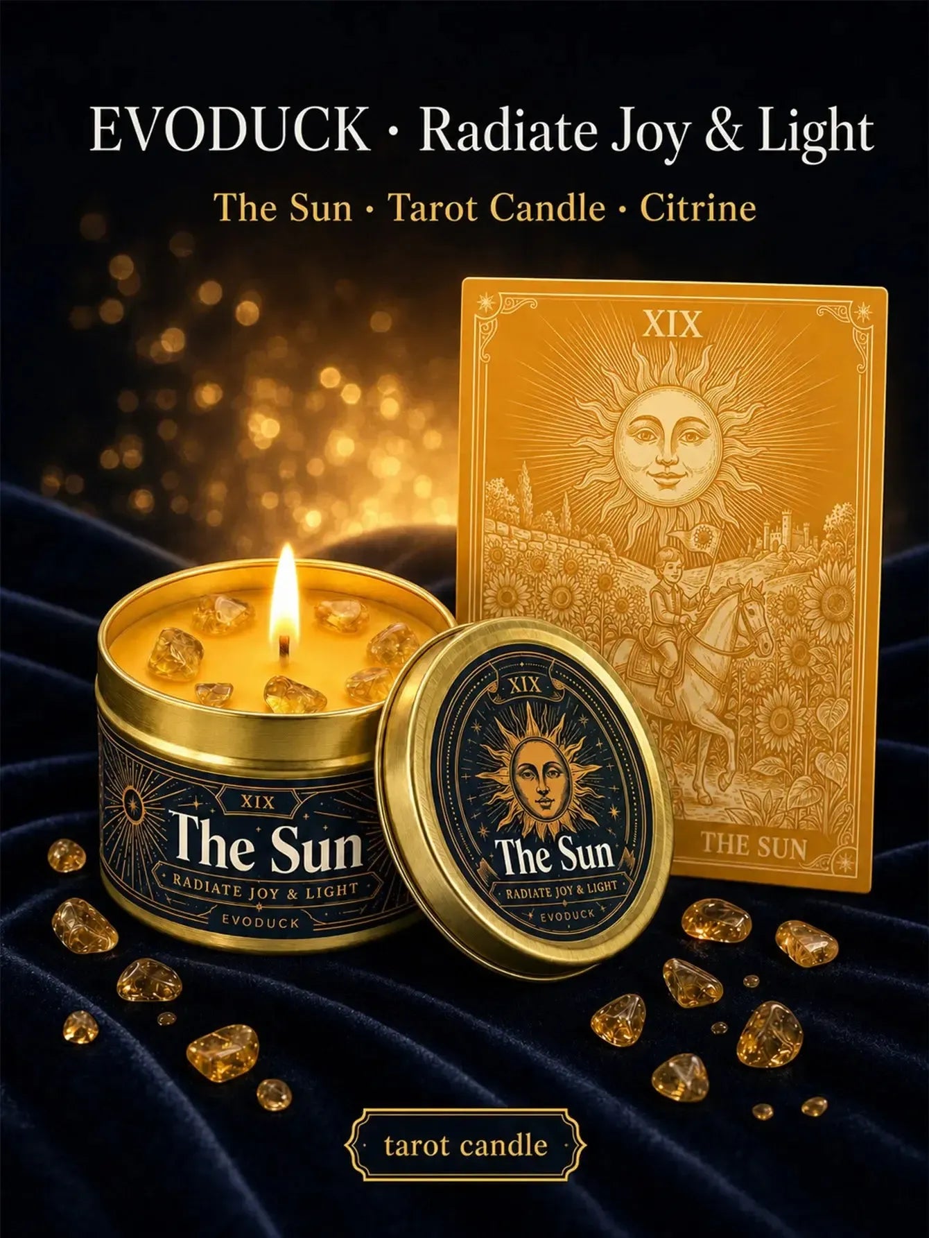 The Sun Tarot Candle – Scented Crystal Candle for Witchy Altar Decor-MoonChildWorld