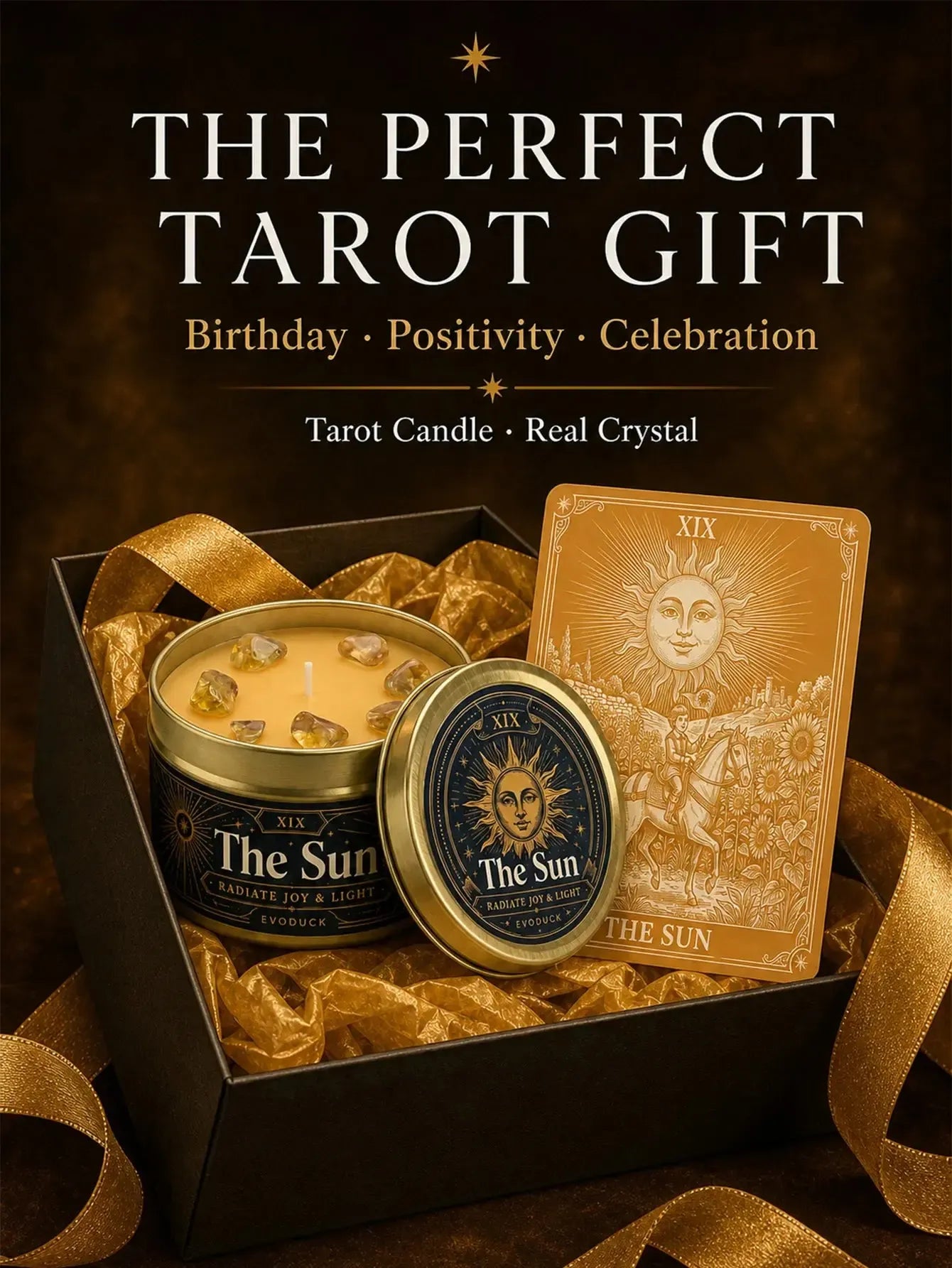 The Sun Tarot Candle – Scented Crystal Candle for Witchy Altar Decor-MoonChildWorld