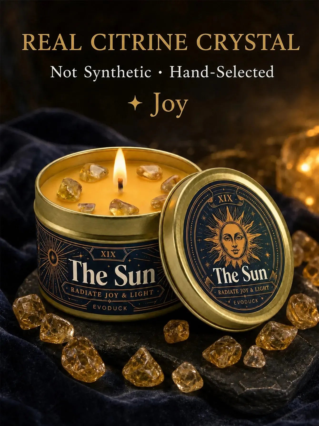 The Sun Tarot Candle – Scented Crystal Candle for Witchy Altar Decor-MoonChildWorld