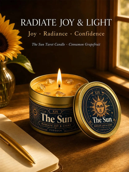 The Sun Tarot Candle – Scented Crystal Candle for Witchy Altar Decor-MoonChildWorld