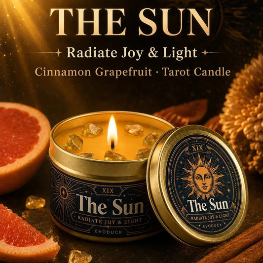 The Sun Tarot Candle – Scented Crystal Candle for Witchy Altar Decor-MoonChildWorld