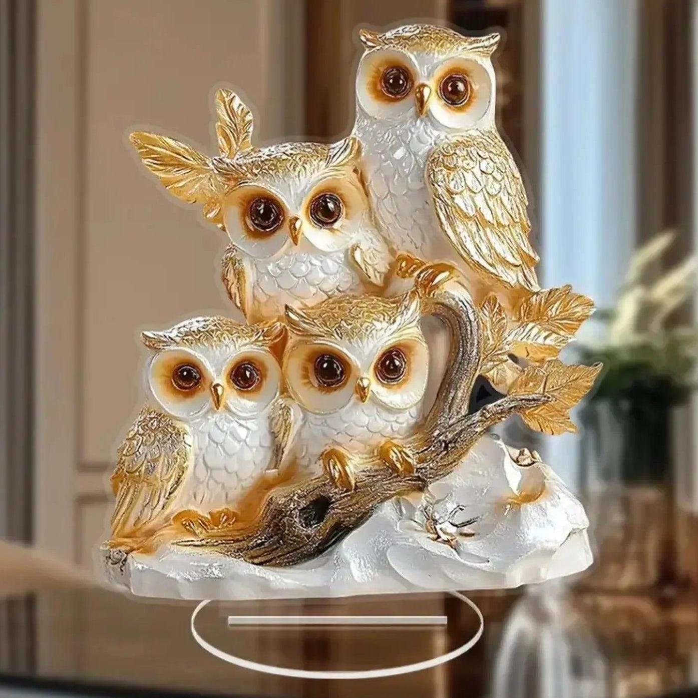 The White Owls Statue 2D Flat Acrylic Figurine - Family Owl Table Ornament Desktop Decor-MoonChildWorld