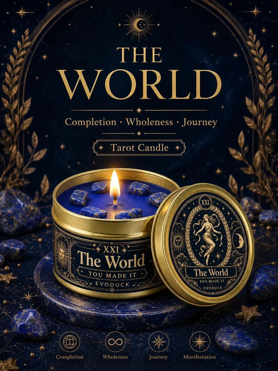 The World Tarot Candle – Scented Crystal Celestial Altar Candle-MoonChildWorld