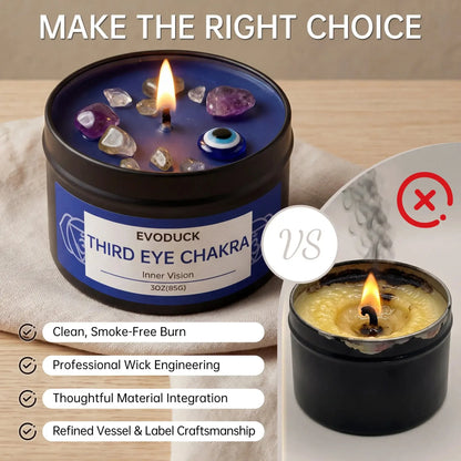 Third Eye Chakra crystal candle quality comparison versus a low-quality black candle