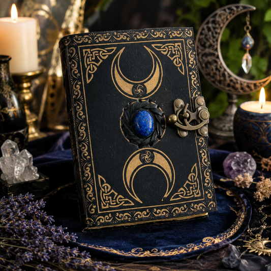 Third eye crystal stone triple moon journal – witch book of shadows grimoire, stone inlay, view 2