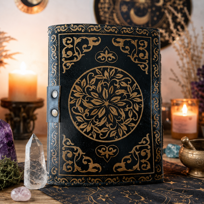 Third eye crystal stone triple moon journal – witch book of shadows grimoire, stone inlay, view 4