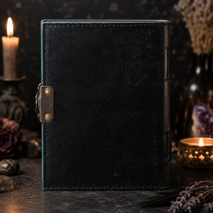 Third Eye Triple Moon Leather Journal – Antique Handmade Witch Grimoire Soft Cover – leather journal, open blank pages view