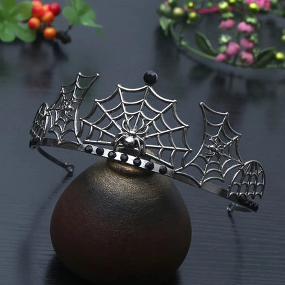 Dark Goddess Gothic Halloween Crown - Black Spider Web Witch Tiaras Hair Accessories Vampire Accessory-MoonChildWorld