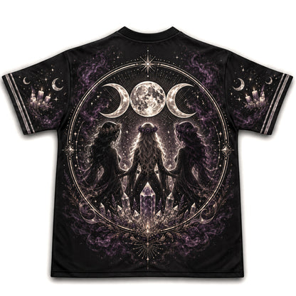 Three Witches Crystal Ball T-Shirt Triple Moon Coven Tee back view
